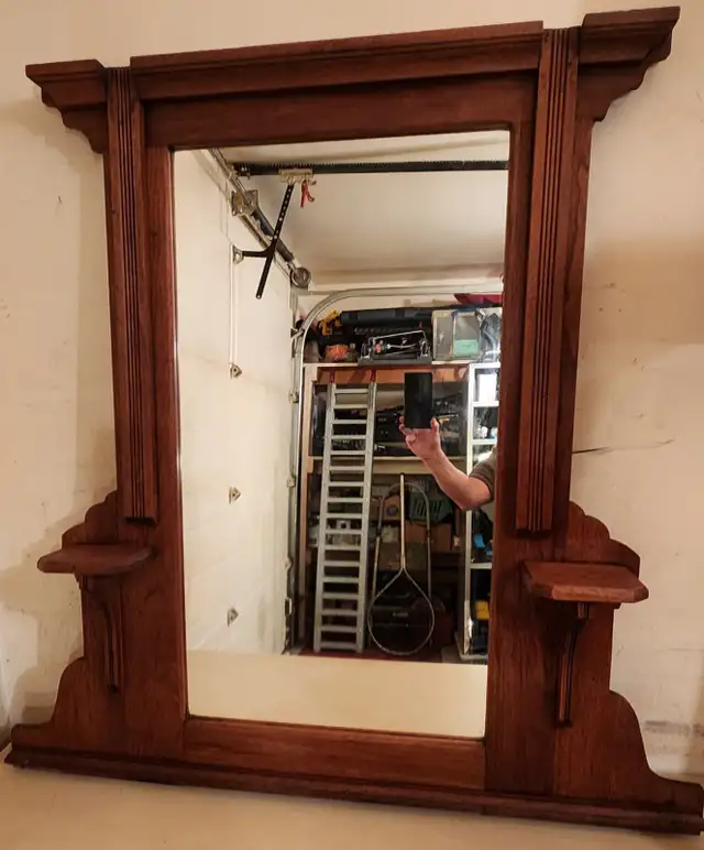 Beautiful Antique Wood Hall Mirror by Eastlake With 2 Shelves in Home Décor & Accents in Edmonton - Image 10