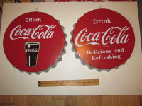 2 enseigne bouchon coke coca-cola soda cap sign metal man cave