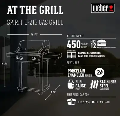 Weber Spirit E-215 Barbecue 2-Burner Natural Gas BBQ Black, View more