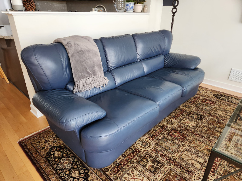 Leather Couch & Loveseat Blue some scratches but super comfy