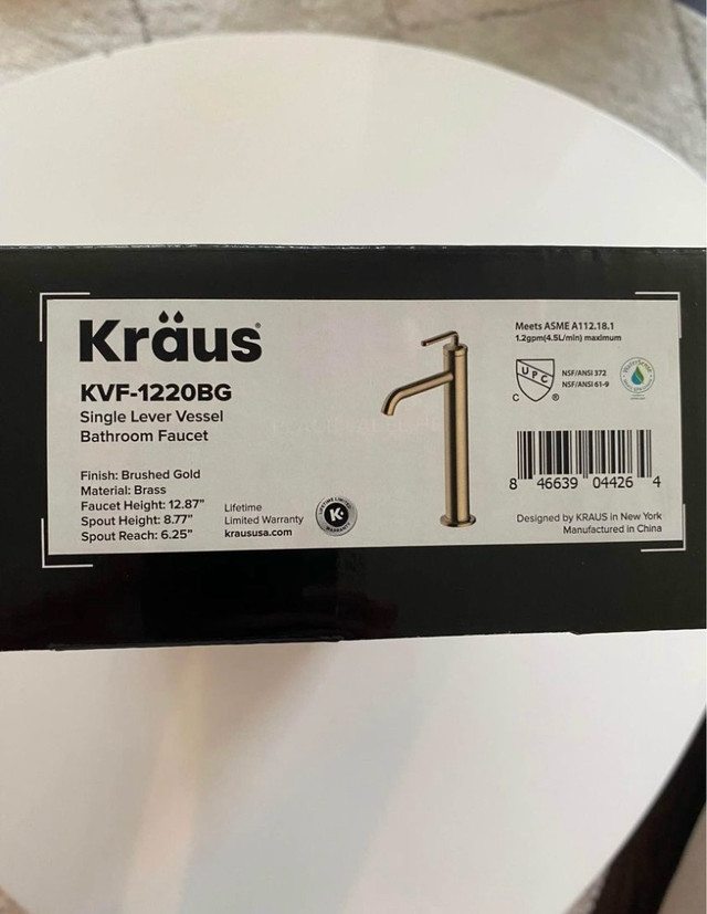 Kraus Ramus Single Handle Vessel Faucet with Pop-Up Drain - Brus in Plumbing, Sinks, Toilets & Showers in City of Toronto - Image 3