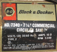 Vintage Black & Decker Model 7340 7-1/4” Commercial Duty Saw