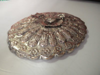 Miroir à main de vanité en argent antique oriental mandala paon