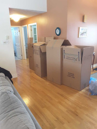 Moving boxes and wrapping paper