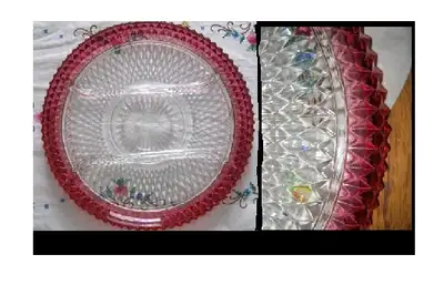 Ruby Red Flash DIAMOND POINT Section Round SERVING PLATE, View more