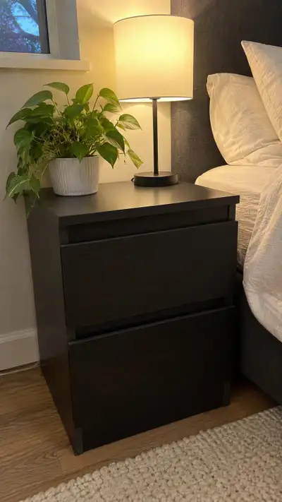 BLACK 2-DRAWER NIGHTSTAND BEDSIDE TABLE END TABLE IKEA  STYLE, View more