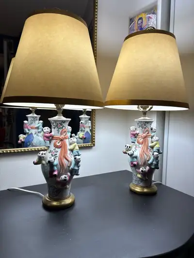 set of Vintage Asian Style Table Lamps, View more