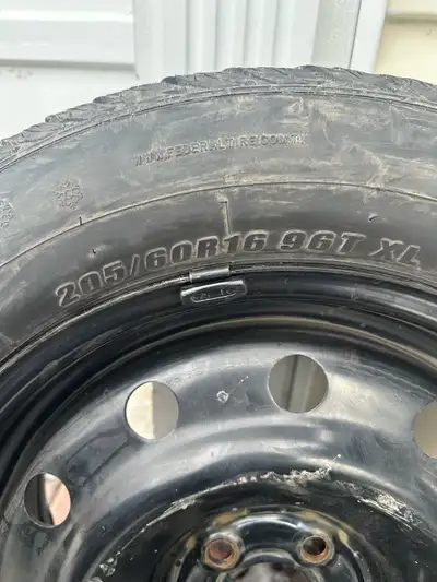 4 almost new winter tires on rims ready to go Size: 205/60/R16 Tread on all 4 tires: 9/32s Rim bolt...