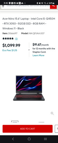 BRAND NEW Acer Nitro V 15.6” Gaming Laptop