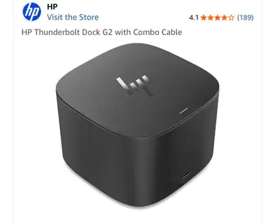 Black HP Thunderbolt Dock G2 has a variety of ports including two USB-A, one Ethernet, one VGA, two...