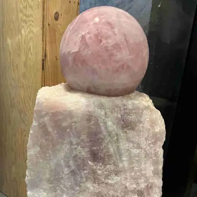 One of a kind, solid Rose Quartz fountain. Measures 26 inches high and 12 inches wide. Weight is app...