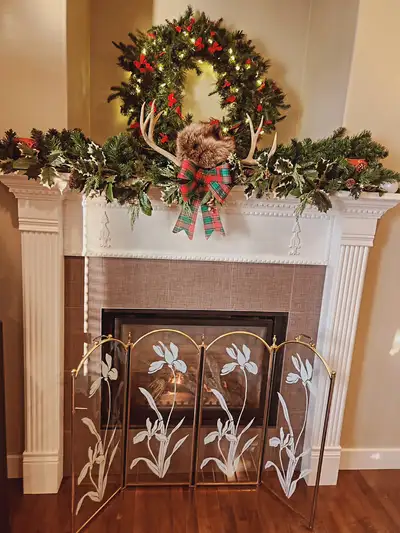 RARE 1980's Gold and glass fireplace screen., View more