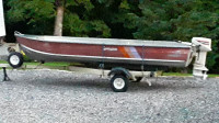 14ft aluminum boat & trailer, 9.9 Johnson motor, oars, seatss