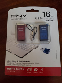 PNY Micro Sleek Flash Drives - New 16 GB - Data storage