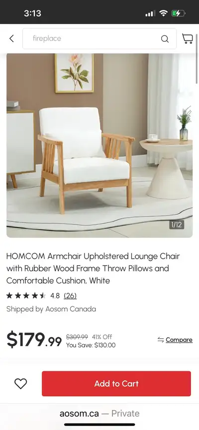 Accent armchair Upholstered Lounge Chair with Rubber Wood Frame , View more