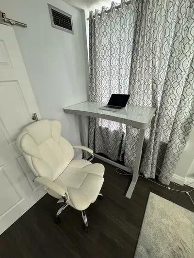  Height-adjustable glass-top desk + revolving chair, View more