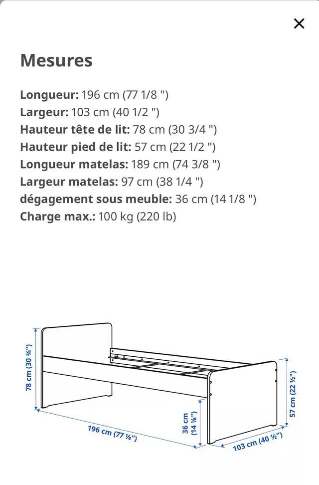 Vends lit simple SLÄKT blanc in Beds & Mattresses in Longueuil / South Shore - Image 4