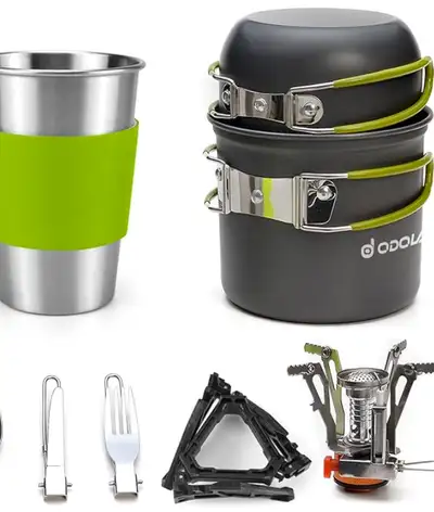 Batterie de cuisine de camping de marque Odoland pour randonnée ou camping en plein air. Il manque l...