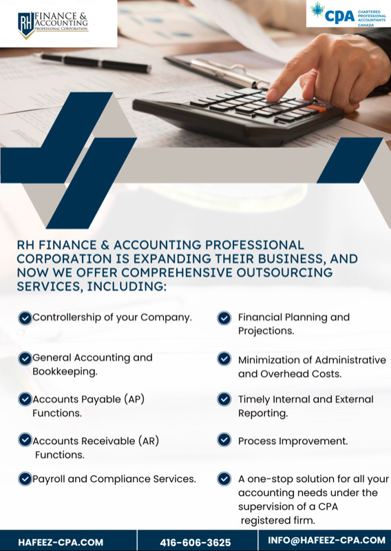 RH Finance & Accounting Prof. Corp. – Your Trusted CPA Partner! in Financial & Legal in Mississauga / Peel Region