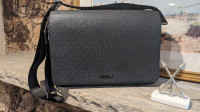 Michael Kors Leather Crossbody Messenger Bag. Black on Black