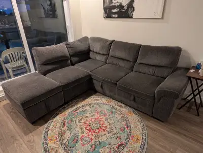 Sofa bed : 3-Piece Sectional with Right-Facing Pop-Up Bed - Grey, View more