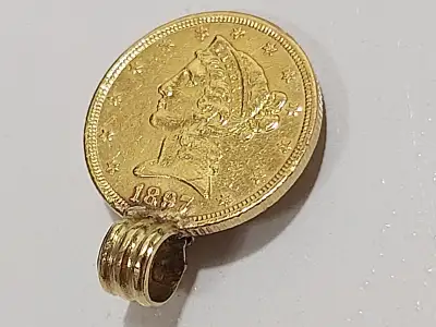 Yellow gold pendant . Real gold coin 22k ...1897 Gold, View more