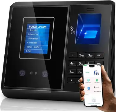 Tymelix Time Clock with Free App & Software, Face, Card & Finger, View more