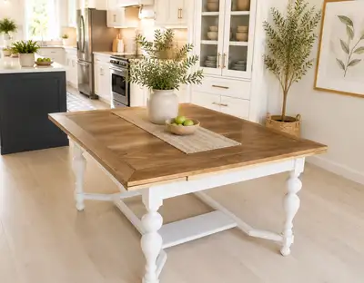 refinished harvest dining table , View more