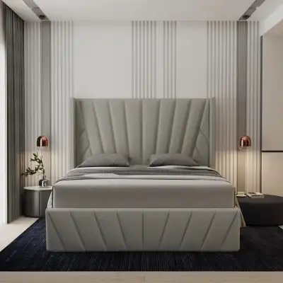 Beige & Light Grey Queen Bed frames w/ Hydraulic Lift & storage, View more