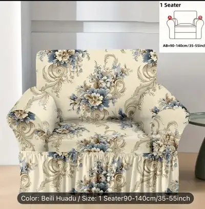 Elegant Floral Stretch Sofa Cover with Ruffle Skirt - Elastic Fit for 1 to 4-Seater Sofas, Machine W...