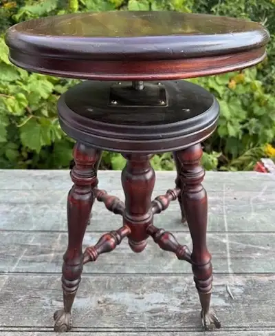 3 ANTIQUE PIANO STOOLS SOLID LEATHER or WOOD TOP ROTATING, View more