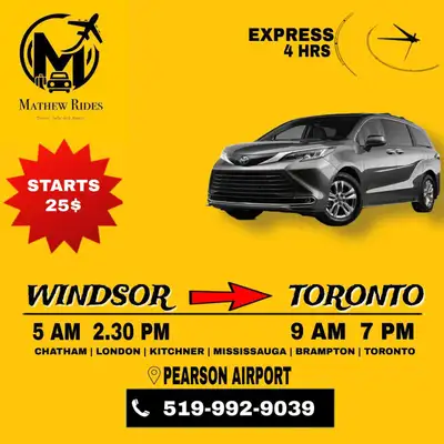 ❌✈️❌10am and 7pmDAILY TORONTO ↔️ WINDSOR  5199929039, View more