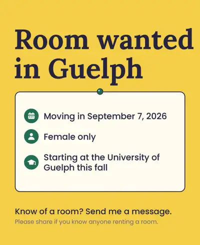 Hi. I am looking for a female only room rental for my sister who starts school from September 7th in...