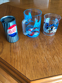 Vintage Pepsi can, old hth mug , Coca-Cola glass