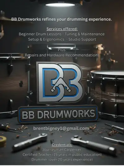 BB Drumworks: Beginner Lessons, Setup, Tuning, and Other Service, View more