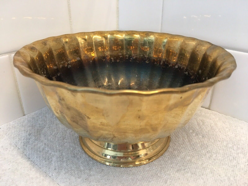 Vintage Mid Century Modern Brass Dish Bowl Plant Pot Planter Arts