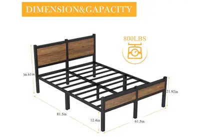 Queen Size Metal Bed Frame – $100 (Firm) Selling a Queen size metal bed frame with rustic wooden hea...