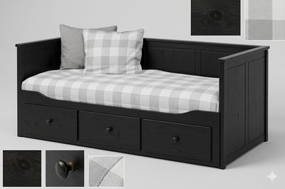 Lit IKEA noir, simple à double avec 3 tiroirs, View more