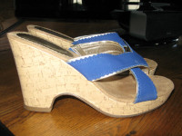 Size 7 Ladies Cork and Cobalt Blue Slip on Shoes