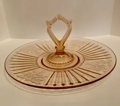 Vintage Pink Depression Glass Serving Tray, View more