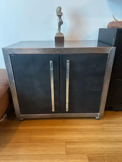VINTAGE INDUSTRIAL STEEL FILM STORAGE CABINET BAR CART SIDEBOARD, View more
