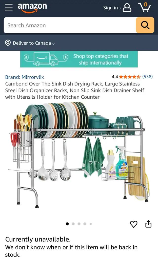 Over the sink dish drying rack