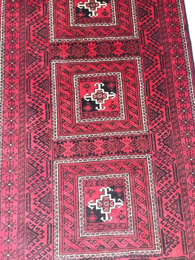 Handmade Wool Baluch Persian Rug,6.7 x 3.6 ft,Red,Black in Rugs, Carpets & Runners in Markham / York Region - Image 3
