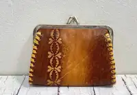 Leather Purse for Coin, Handmade Tooled Leather, Handbag, Vintag