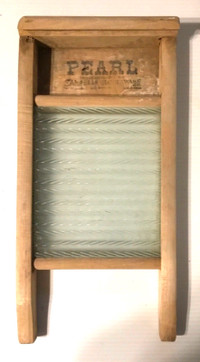 Vintage Wood & Glass Laundry Wash Scrub Board Pearl Brand