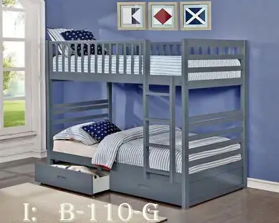 Grey Wooden Bunk Bed with Storage Drawers, View more