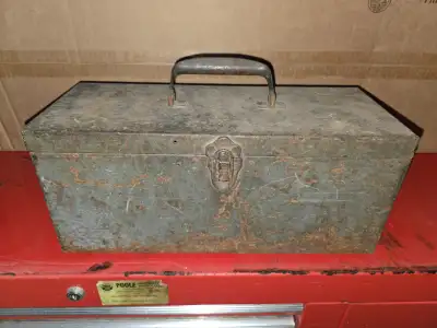 Antique Heavy Duty Steel/Metal Hand Held Toolbox With Small Tray, View more