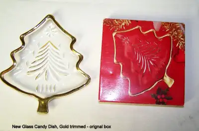 Yuletide Tree, Candy Dish, gold trim, clear glass, Mikasa, View more