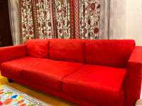 Solid wood frame three seater fabric sofa (Red)
