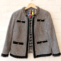 Elevate your style MSGM Black White Hoodstooth Tweed Jacket